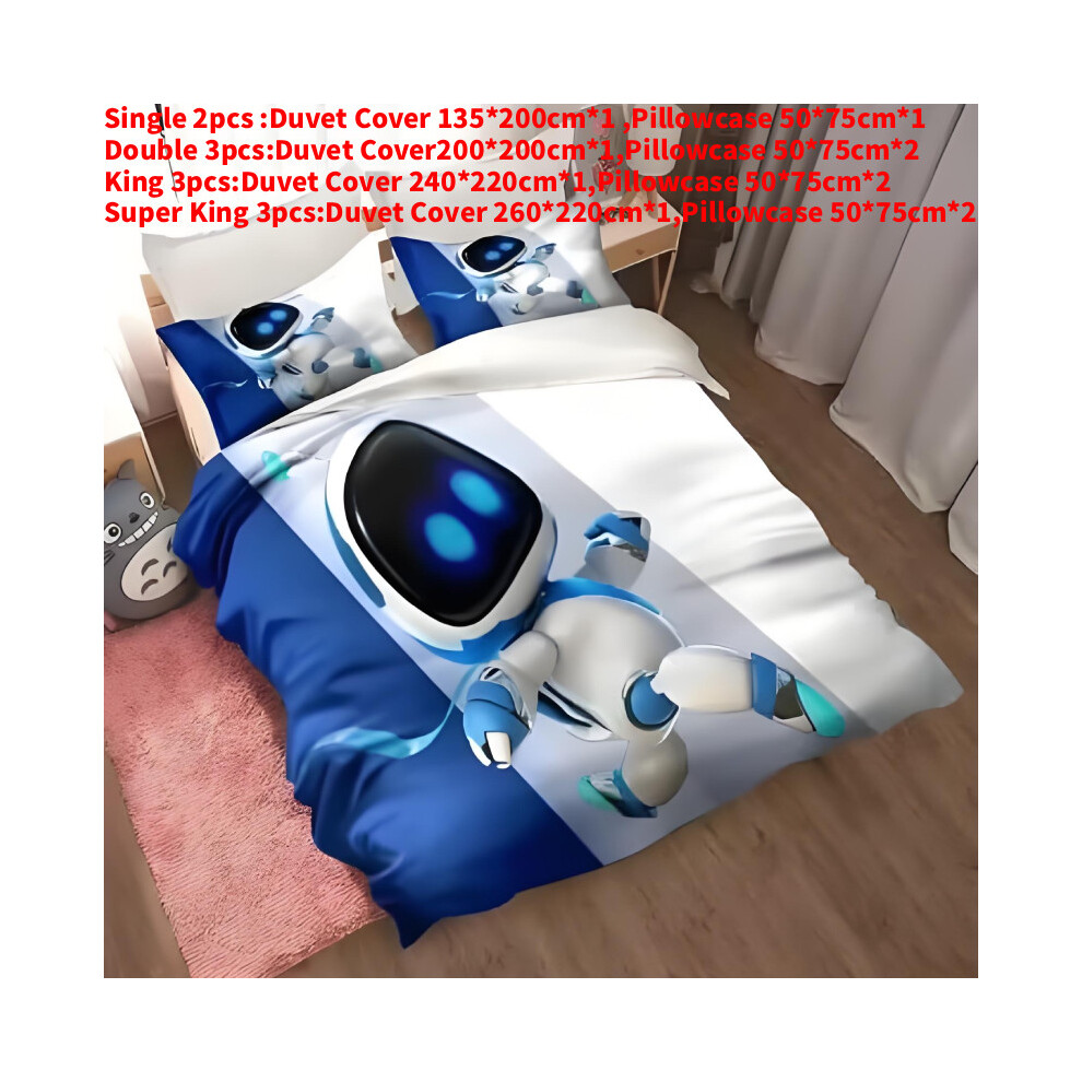 (Style H, Single(135x200cm)) Cartoon Bot Astro Bedding Duvet Cover Pillow Case Set Bedroom Double Single