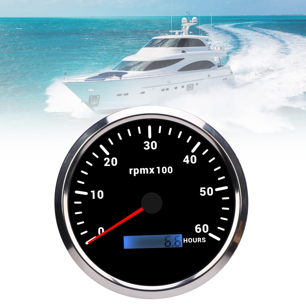 110Mm Boat Tachometer 6000Rpm With Hour Meter, 7-Color Backlight, Dc 9-32V Black/Silver 8411335262100