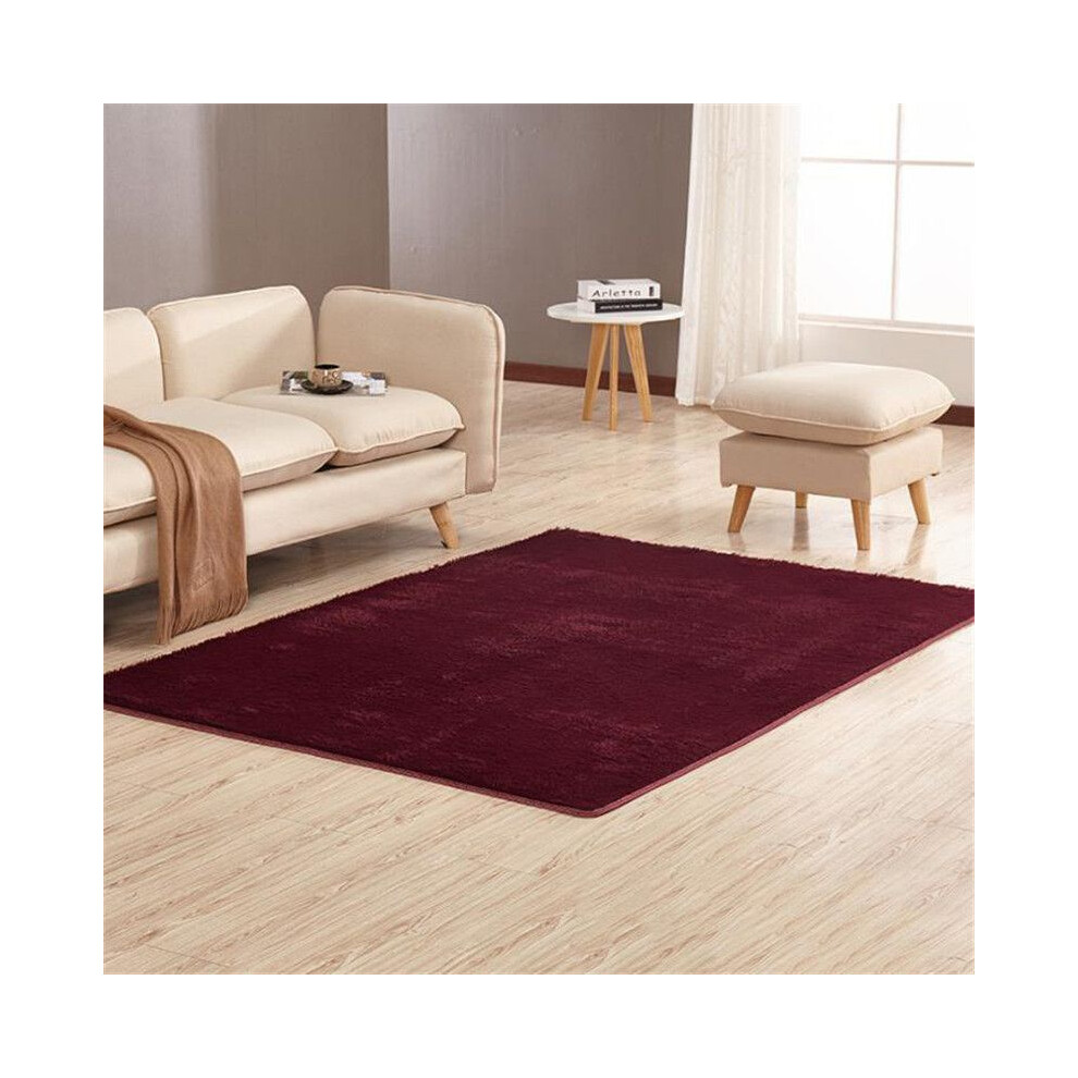 (Wine 60*160Cm/23.6*63.0In) Fluffy Antiskid Rugs Shaggy Rug Dining Room Carpet Floor Mats Home Bedroom Red