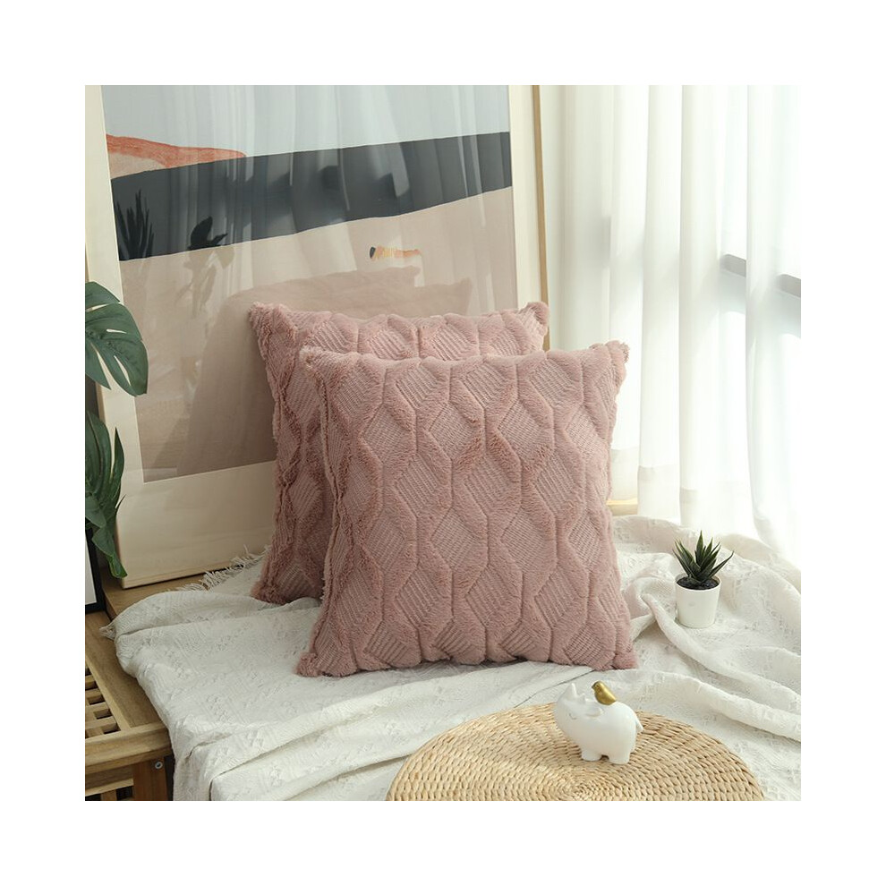 (Deeppink,45*45Cm)Funda De CojíN De Sofá Mullida Para DecoracióN Del Hogar Funda De Almohada GeoméTrica Almohada Peluda De Diamante-image