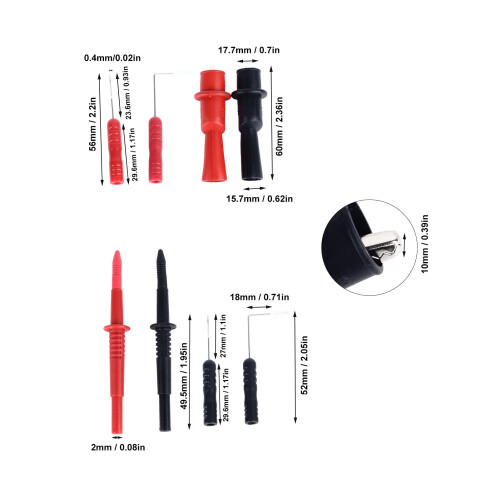 10 Stück Ersatz-Testleitungen-Set Schwarz/Rot 0,4 mm 1