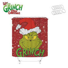 (Red, 180x180cm) Shower Curtain Christmas How The Grinch Stole Christmas With Hooks Waterproof