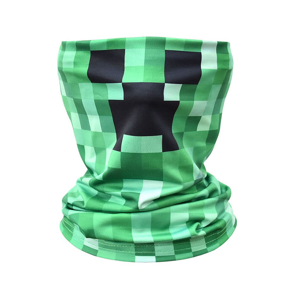 (For Kids) Minecraft Creeper Face Cover Neck Gaiter Scarf Tube Bandana Cap Beanie Headwrap