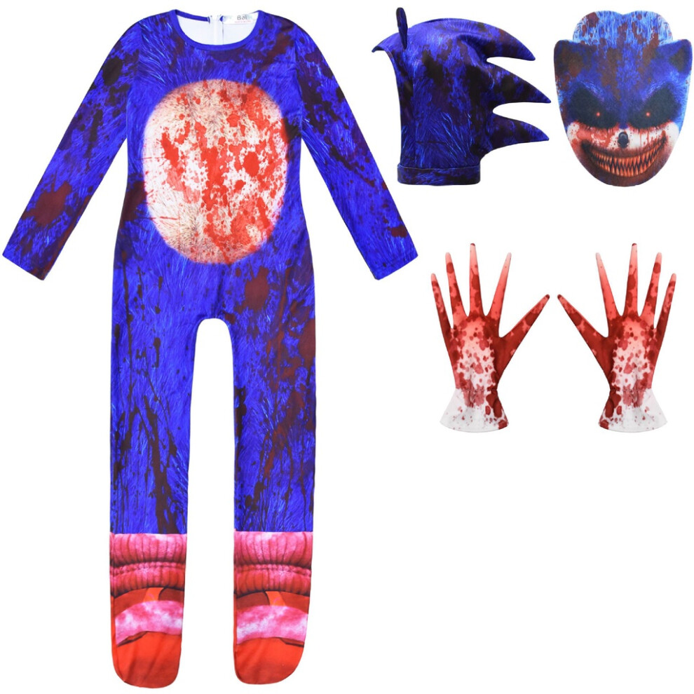 (4pcs, 140cm) Hedgehog The Sonic Kids Halloween Jumpsuit Cosplay Costume Fancy Dress Set Gift