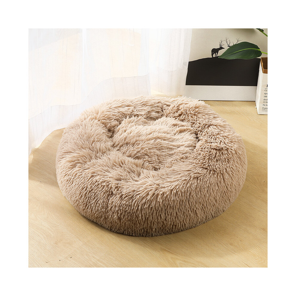 (, 60Cm/23.62In) Dog Pet Cat Calming Beds Nest Warm Fluffy Plush Comfy Soft Mattress Donut Pad Brown