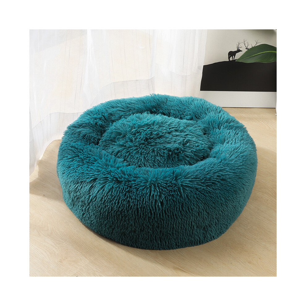 (, 40Cm/15.75In) Dog Pet Cat Calming Beds Nest Warm Fluffy Plush Comfy Soft Mattress Donut Pad Cyan