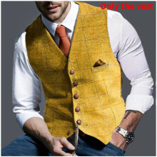 (StyleH, L) Uk Mens Vest Herringbone Waistcoat Vintage Formal Notch Lapel Retro Vest