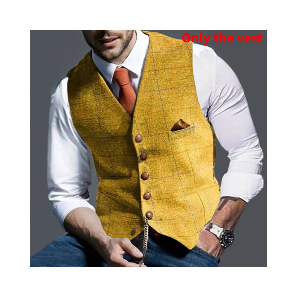 (StyleH, L) Uk Mens Vest Herringbone Waistcoat Vintage Formal Notch Lapel Retro Vest