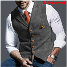 (StyleA, L) Uk Mens Vest Herringbone Waistcoat Vintage Formal Notch Lapel Retro Vest