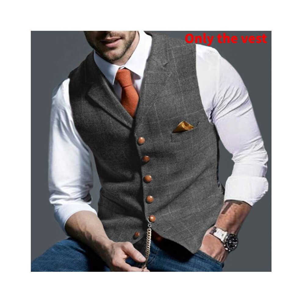 (StyleA, L) Uk Mens Vest Herringbone Waistcoat Vintage Formal Notch Lapel Retro Vest