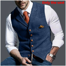 (StyleC, M) Uk Mens Vest Herringbone Waistcoat Vintage Formal Notch Lapel Retro Vest