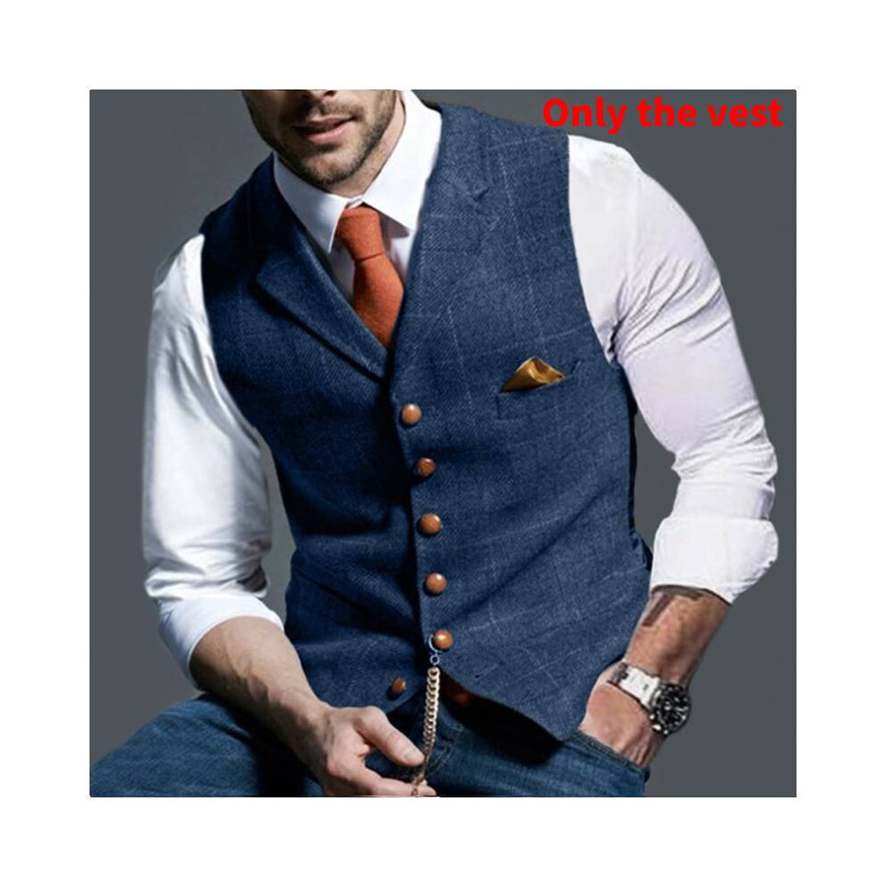 (StyleC, M) Uk Mens Vest Herringbone Waistcoat Vintage Formal Notch Lapel Retro Vest