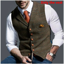 (StyleG, L) Uk Mens Vest Herringbone Waistcoat Vintage Formal Notch Lapel Retro Vest