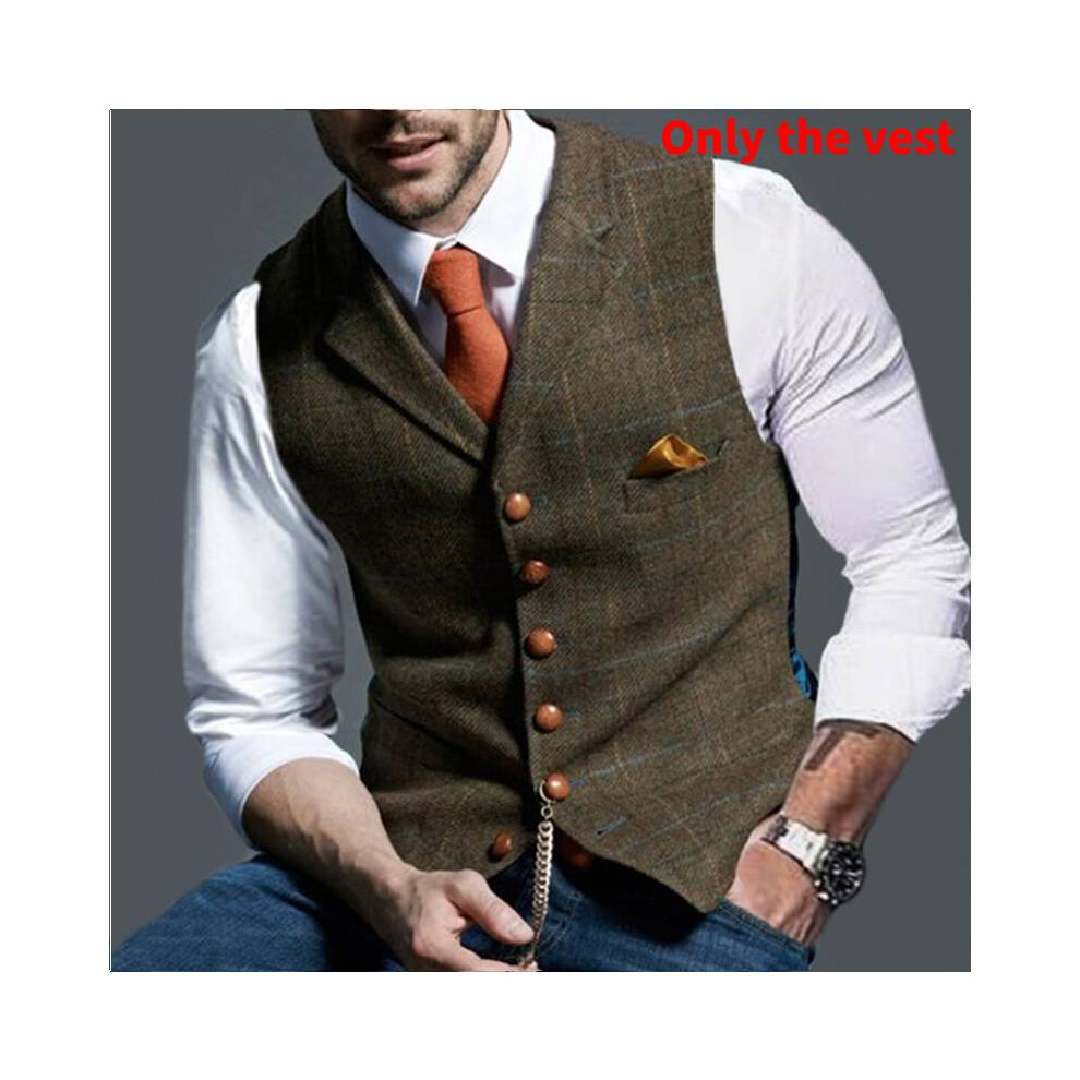 (StyleG, L) Uk Mens Vest Herringbone Waistcoat Vintage Formal Notch Lapel Retro Vest