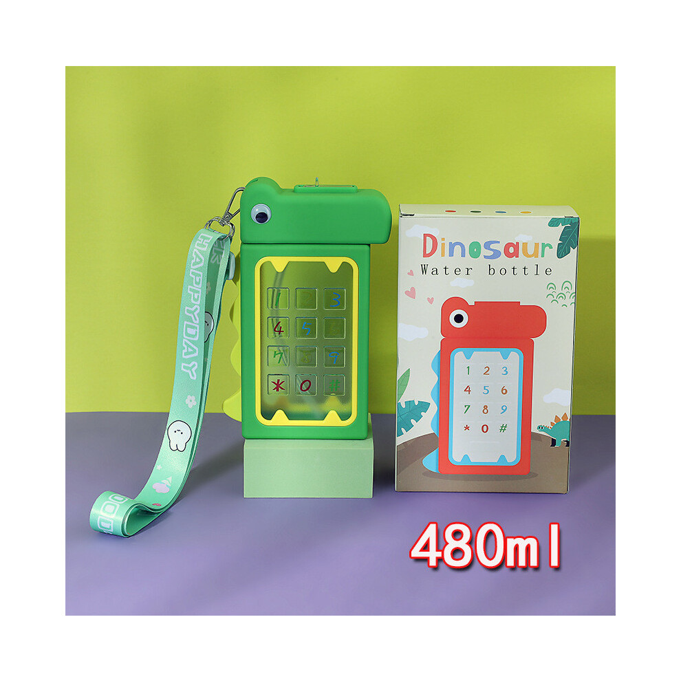 (Green) Plastic Dinosaur 480ml Water Bottle Cartoon Sealing Straw Lightweight Drinking-image-OPC-PJDP9WN-NEW