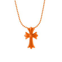 (Orange) Crucifix Hearts Chrome Religious Vintage Punk Pendant Amulet Pvc Cross Necklace
