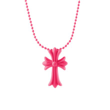 (Red) Crucifix Hearts Chrome Religious Vintage Punk Pendant Amulet Pvc Cross Necklace