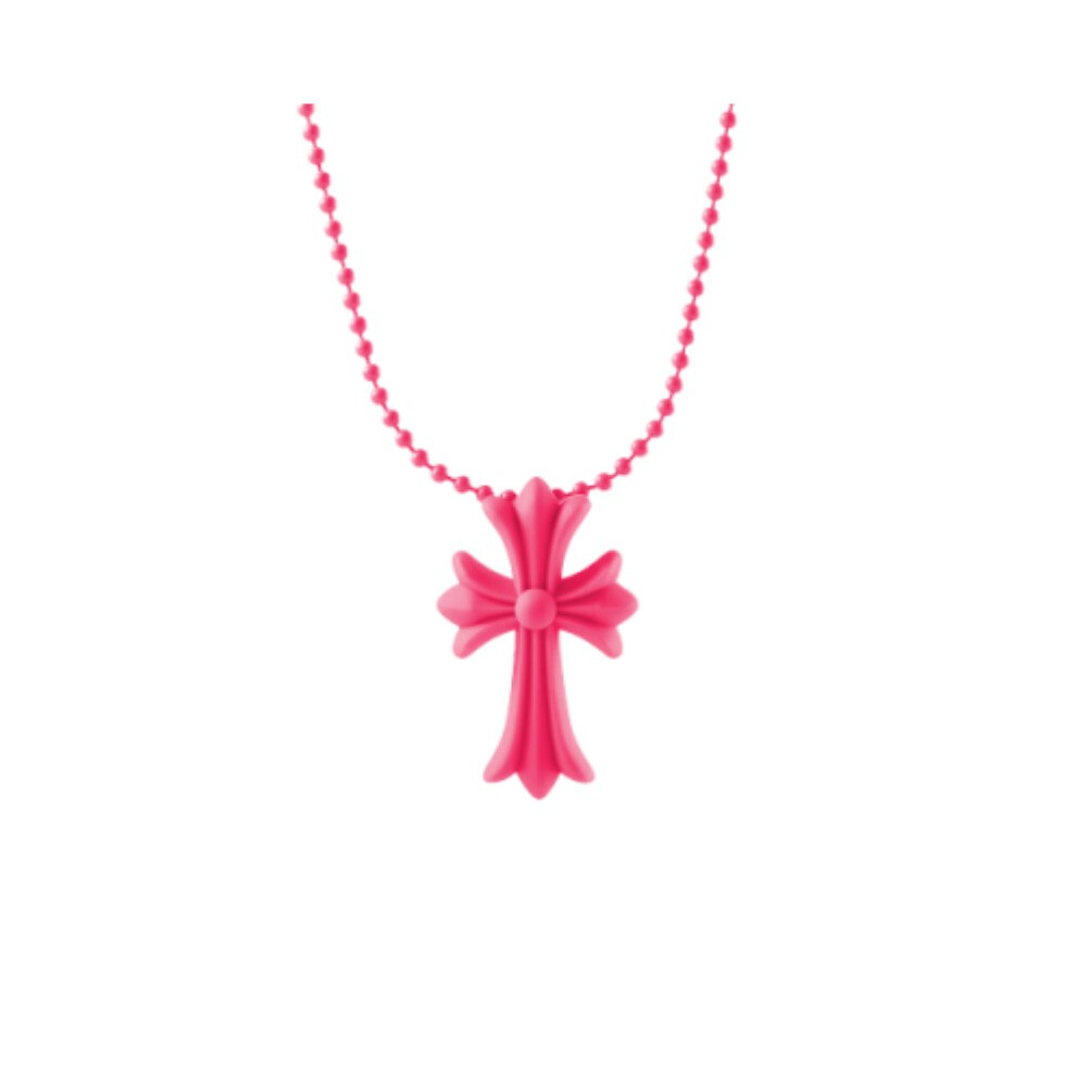 (Red) Crucifix Hearts Chrome Religious Vintage Punk Pendant Amulet Pvc Cross Necklace