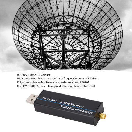 Full Band RTL SDR Receiver 100KHz-1766MHz, 0.5 PPM, USB 2