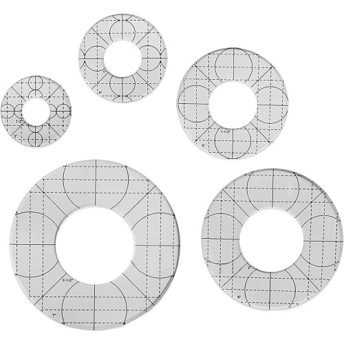 Circle Templates Five-Piece Set For Quilting, Quilt Frame, Sewing Ruler, Low-Profile Handle, Quilted 1