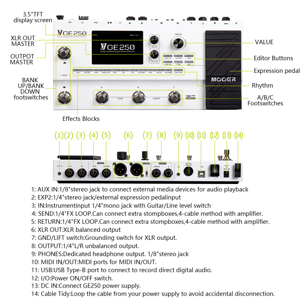 Guitar Effects Pedal with 180+ Effects, Drum Machine, MIDI, Reverbs & Delays, 32.5cm White