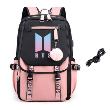 (Black Pink)BTS Bangtan Boy USB Rucksack Schultasche Brotzeittasche Federmäppchen Reiserucksack