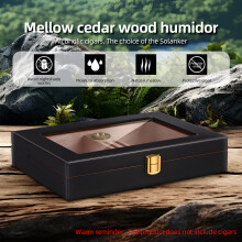 10-18 Cigar Capacity Cedar Wood Humidor with Glass Top and Hygrometer for Men
