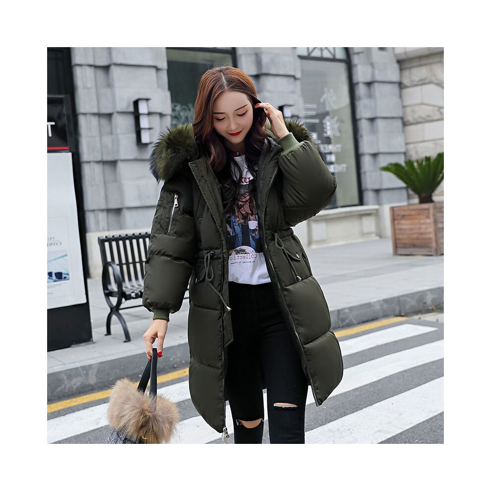 (ArmyGreen,3XL)Manteau à capuche femme long rembourré matelassé hiver femme veste bouffante fourrure grande taille