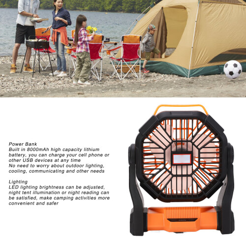 Ventilador compacto LED para camping 8000 mAh linterna naranja 2