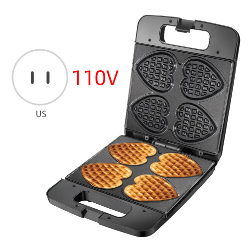 Heart Shaped Waffle Maker, 1400W, Stainless Steel, Compact Black 2