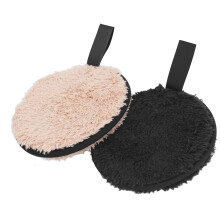 Runde Puderquaste aus Pflanzenfaser, flauschig, Schwarz-Khaki