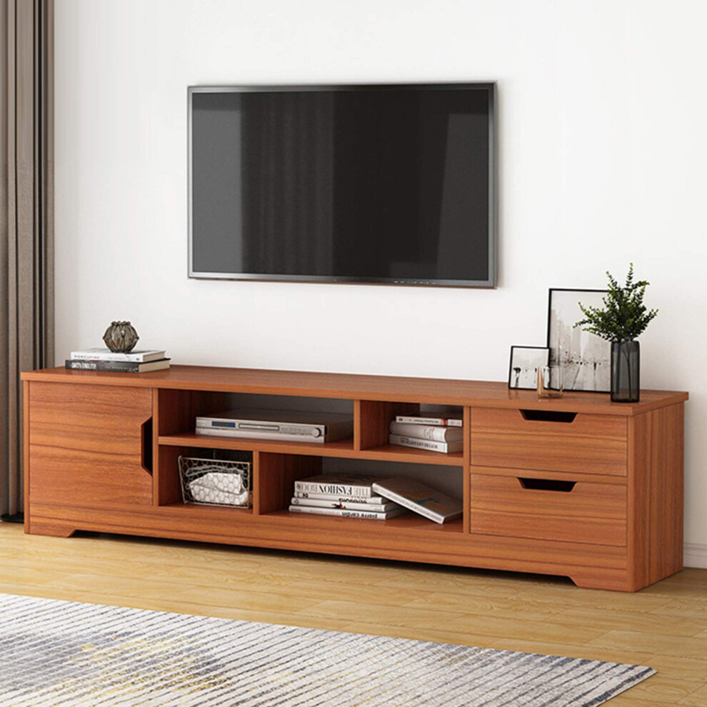 Modern Wooden TV Cabinet Minimalist Entertainment Center Living Room Bedroom Open Shelves 140Cm Sandalwood-image-OPC-PJDRJ66-NEW