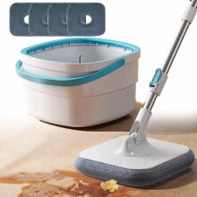 Schleudermopp- und Eimersystem Spin Mop Bucket Hands-Free Wringer Dry/Wet Separation 4 Removable Pads Hardwood Tiles