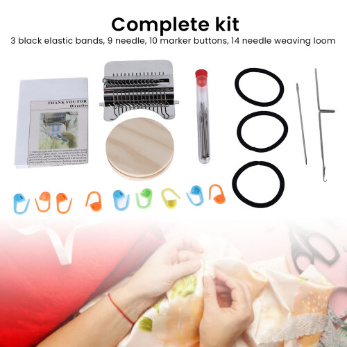 Small Weaving Loom 14 Hooks Wood Frame Darning Tool for Socks & Clothes 2