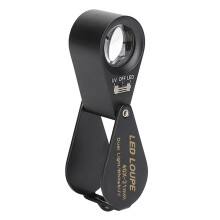 Schmucklupe 40X, 21 mm Objektiv, faltbare Lupenbrille mit LED-UV-Licht für Inspektion DIY