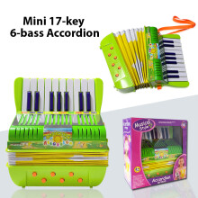 Mini 17-Key 6-Bass Accordion ABS Material Green/Pink for Beginners Stage Performance