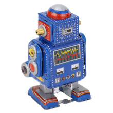 Robot giocattolo in ferro a molla blu, meccanismo a orologeria fatto a mano