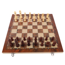 3-in-1 Holz-Schach-Dameset Tragbares Schach-Damespielset mit faltbarem Holzbrett für Kinder und Erwachsene