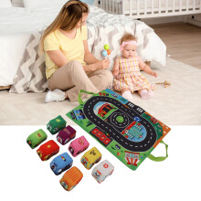 Babyweiches Spielzeugset mit Spielmatte, leuchtende Farben, Geräuschpapier, multifunktionales Kleinkindstoffspielzeugset, Stoffautospielzeu
