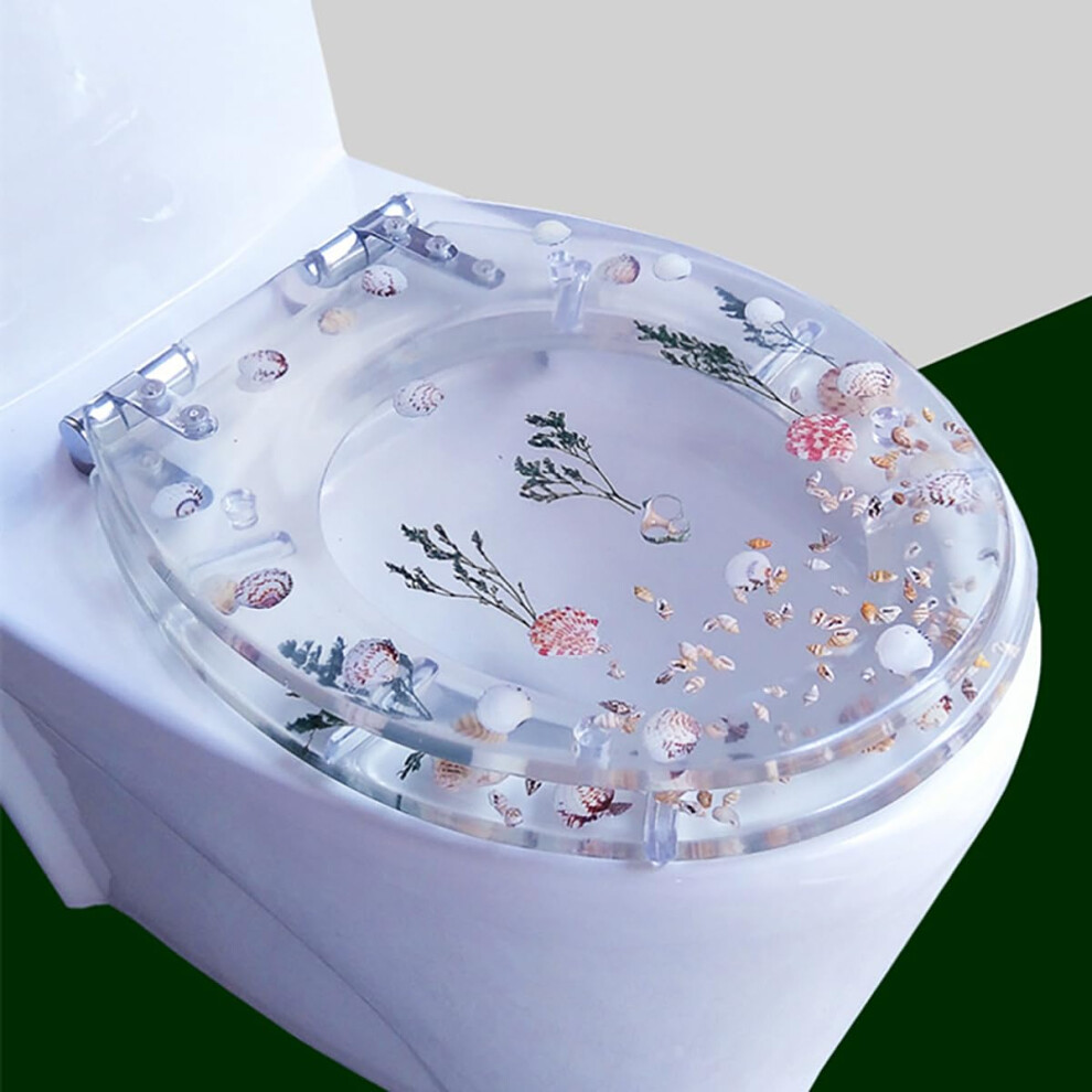 Resin Toilet Seat Slow Close With Transparent Shell Cover And Stainless Steel Hinges Ocean Series A 6947110868134
