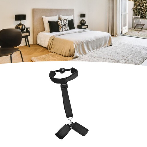 Handschellen mit Ballgag Nylonriemen Schwarz Einheitsgröße 2