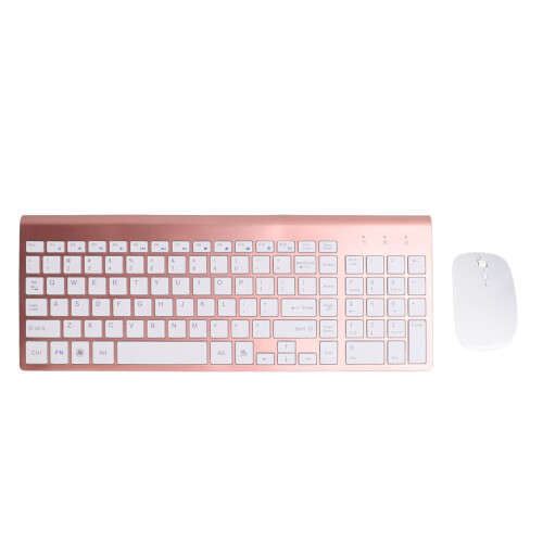 Slim Silent 102-Key Wireless Rose Gold Keyboard & Ergonomic Mouse Set 1