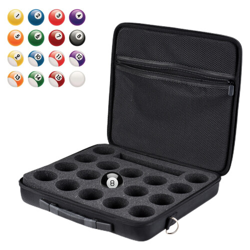 Pool Ball Bag Case Black Fits 17 Balls Canvas Foam with Plastic Handle & Strap 2