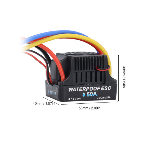 60A ESC impermeabile per auto RC 53x40x39mm 2-4S LIPO 1