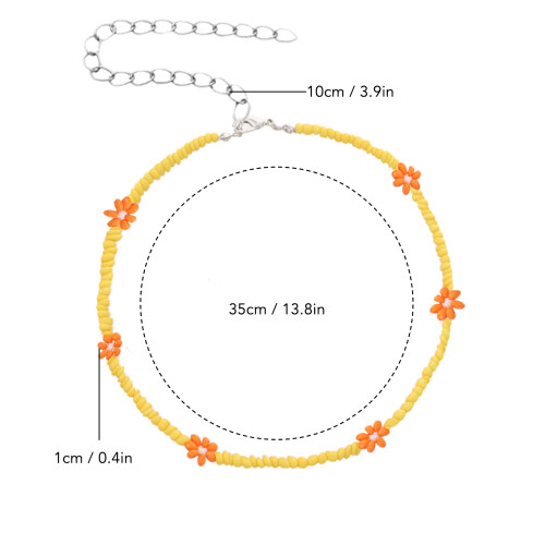 Collier de perles floral 35 cm Taille unique Jaune-orange 1