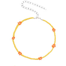 Collier de perles floral 35 cm Taille unique Jaune-orange
