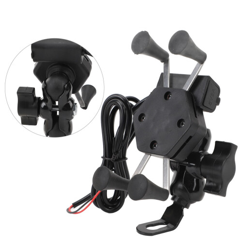 Support de téléphone pour moto Type X 12-24V USB 5V-2A 2
