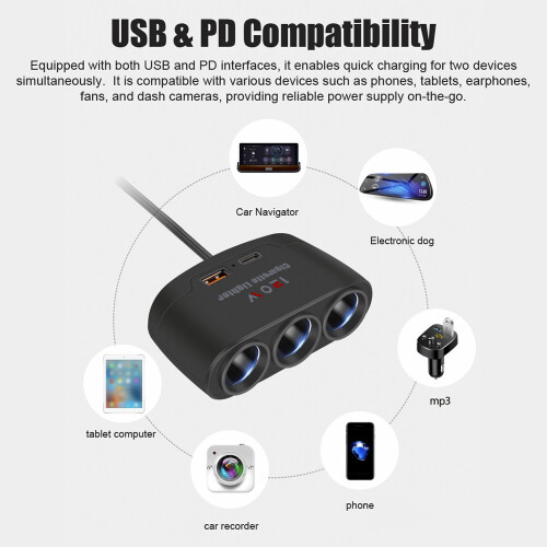 Multiprise auto à 3 prises 120W 95x55x30mm noir 1