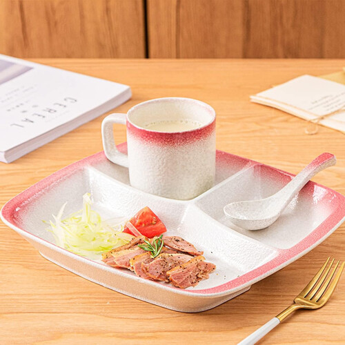 Divided Ceramic Dinner Plate Square Shaped 2-Pack Lunch Plate Salad Plate Tableware Set 2