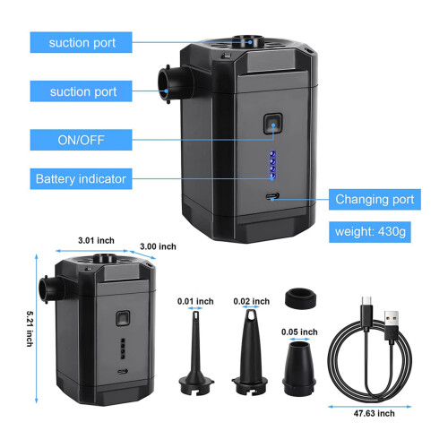 Tragbare kabellose Luftpumpe 4000PA, 5200mAh, Schwarz 1